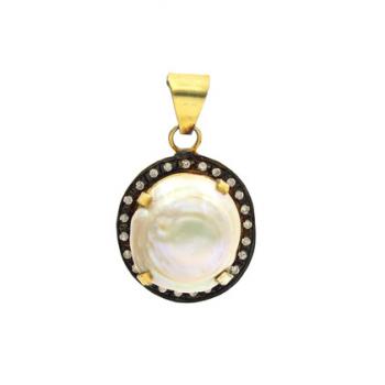 Nickel-Free Gold Plated Pearl and CZ Stone Pendant - Elegance and Sparkle in One
